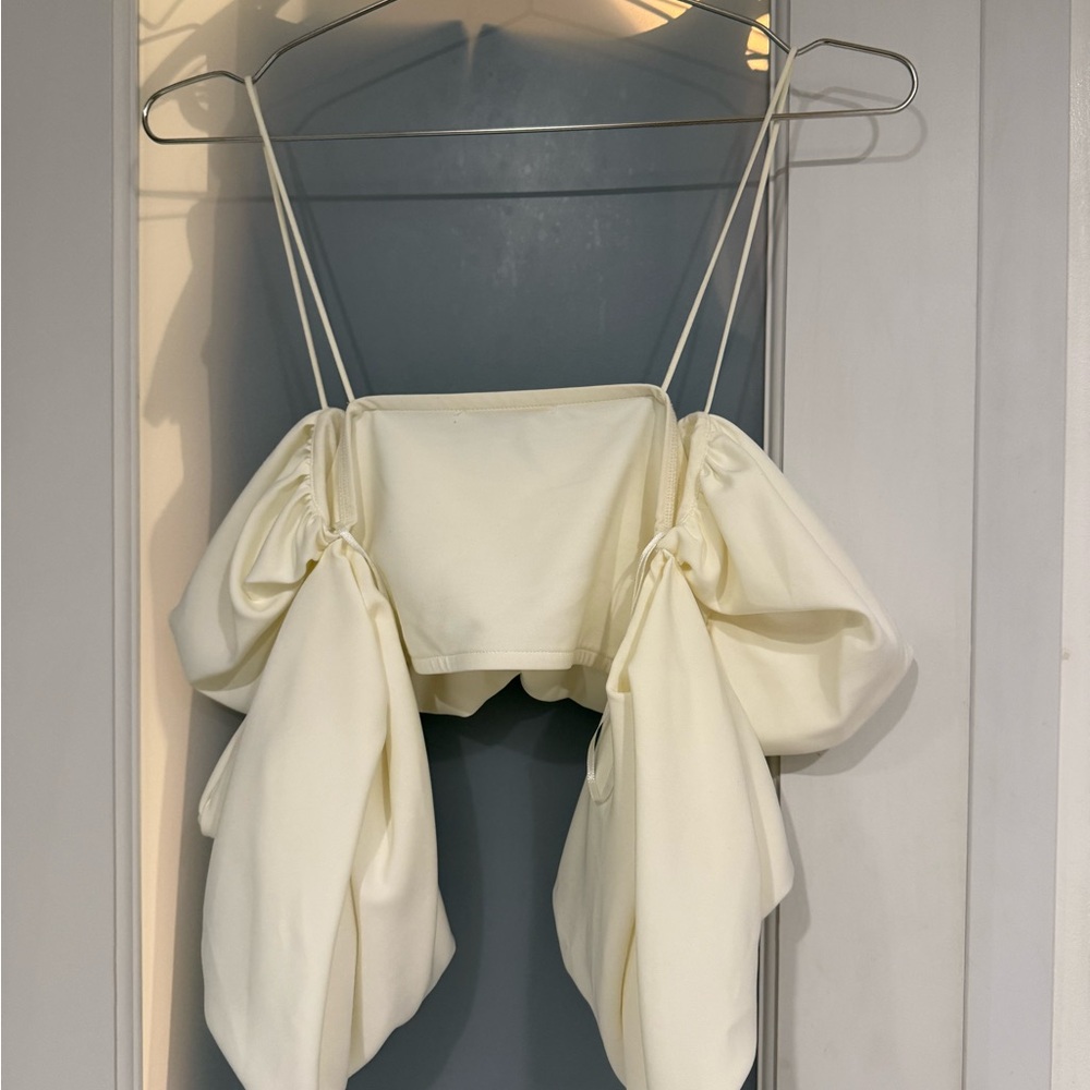 Zara Cream Ruffled Spaghetti Strap Top - Picture 3 of 3
